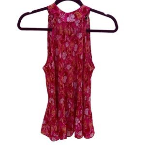 Pleione Anthropologie Pink Floral Blouse-- Halter Top with Mock Neck - Small